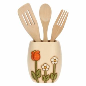 Portamestoli in ceramica con mestoli in legno Happy Country