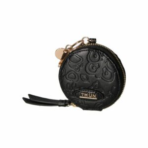 Portachiavi rotondo con zip in ecopelle nero Sempre con me