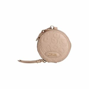 Portachiavi rotondo con zip in ecopelle beige Sempre con me