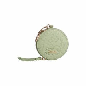 Portachiavi rotondo con zip in ecopelle verde acqua Sempre con me