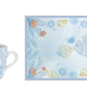 Mug in porcellana con tovaglietta in cotone Mare da amare