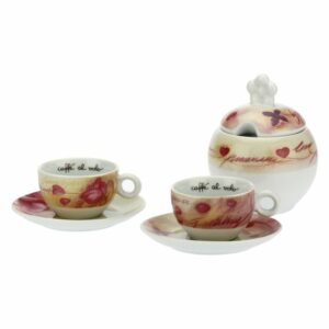 Set 2 tazzine caffè e zuccheriera "Amore primavera"