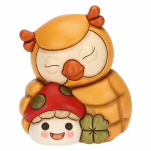 Gufo Lucky e Fungo Ronnie in ceramica Racconti D'Autunno