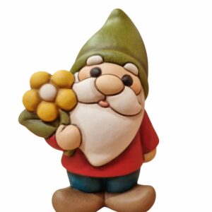 Gnomo Oliver con fiore in ceramica Inverno Incantato Thun