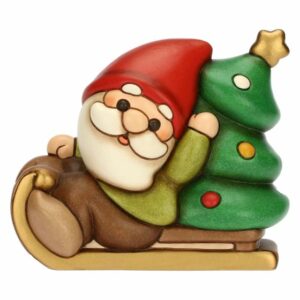 Gnomo Oliver su slitta con albero in ceramica THUN
