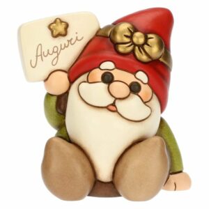 Gnomo Oliver in ceramica con scritta Auguri THUN