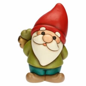Gnomo THUN Oliver con quadrifoglio portafortuna in ceramica Inverno Incantato, maxi