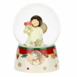 Boule de neige angelo con vischio in vetro e ceramica, media thun