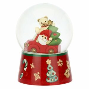 Boule de neige gnomo Oliver e Teddy in vetro e ceramica, grande thun
