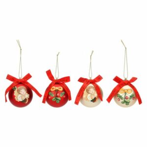 Set 4 palline natalizie rosso e oro in poliestere, piccole thun