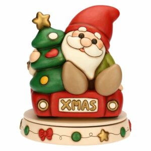 Carillon gnomo Oliver e teddy con furgoncino in ceramica, maxi THUN