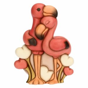 Coppia fenicotteri in ceramica con cuori, maxi thun