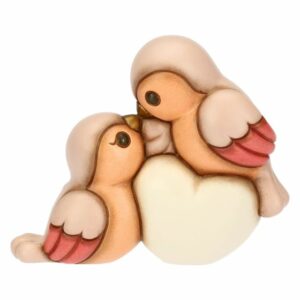 Coppia ciuffolotti in ceramica con cuore, medi THUN
