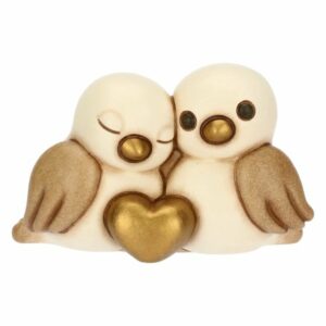 Coppia passerotti thun in ceramica con cuore, mini