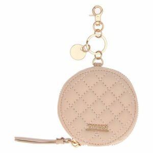 Portachiavi rotondo con zip in ecopelle, rosa thun