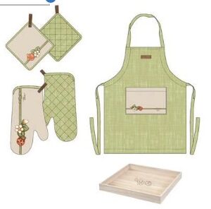 Set presina, guantone, grembiule con scatola Country Bloom thun