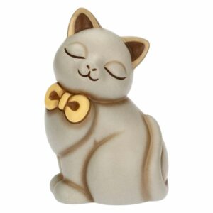Gatto Momi con fiocco in ceramica, medio Thun