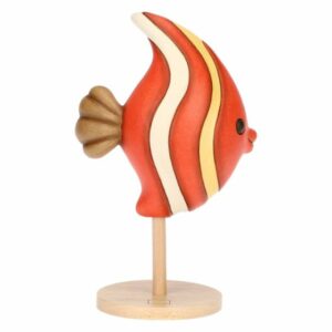Pesce rosso e giallo in ceramica con piedistallo, medio THUN