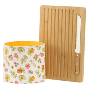 Set tagliere in legno, coltello e sacchetto Thun porta pane Happy Country