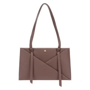 Shopper THUN da donna in ecopelle color malva con design geometrico incrociato sul fronte e manici sottili annodati.