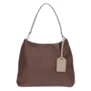 Borsa a spalla THUN grande da donna in ecopelle color malva con manico regolabile e charm a targhetta beige con logo.