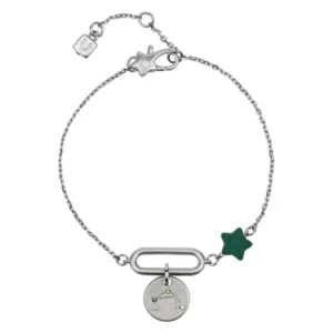 Bracciale THUN color oro con ciondolo a stella smaltata bianca e pendente rotondo con simbolo del segno zodiacale Bilancia, su sfondo bianco.