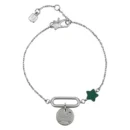 Bracciale THUN da donna in acciaio inossidabile color argento con stella smaltata verde scuro e charm tondo con incisa la costellazione del Leone.