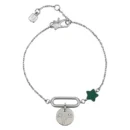 Bracciale THUN da donna in acciaio inossidabile color argento con stella smaltata verde scuro e charm tondo con incisa la costellazione dei Pesci.