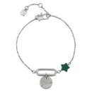 Bracciale THUN da donna in acciaio inossidabile color argento con stella smaltata verde scuro e charm tondo con incisa la costellazione della Vergine.