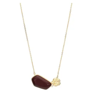 Collana THUN da donna in acciaio inossidabile color oro con pendente a forma di pietra ceramica marrone irregolare e fiore stilizzato dorato.