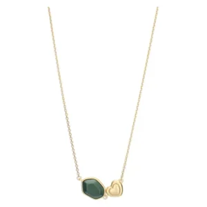 Collana THUN da donna in acciaio inossidabile color oro con pendente a forma di pietra ceramica verde scuro irregolare e cuore dorato.