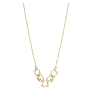Collana THUN da donna in acciaio inossidabile color oro con cinque elementi stilizzati a forma di testa di orsetto Teddy e piccole perline dorate.
