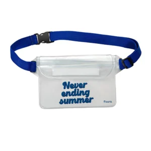 Marsupio trasparente con tracolla blu e scritta never ending summer blu