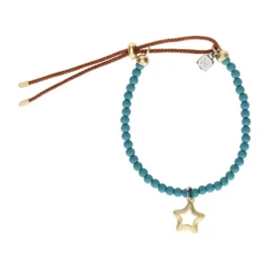 Bracciale dorato Thun con una sequenza di anelli stilizzati a forma di testa di orsetto Teddy, intervallati da due perle color rosé.