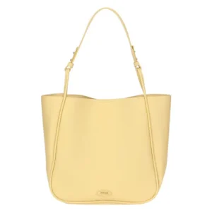 Shopper gialla in ecopelle THUN con manico lungo regolabile e pochette interna coordinata.