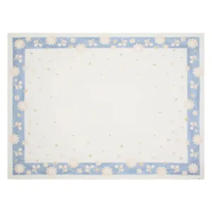 Tovaglia in cotone Elegance THUN 160x200 cm per 6 persone con bordo floreale azzurro.
