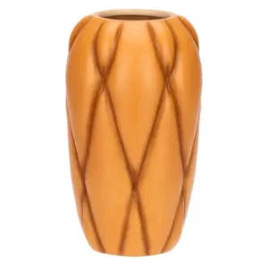 Vaso grande THUN della linea Plumé in ceramica di colore arancione con superficie a trama a rombi.