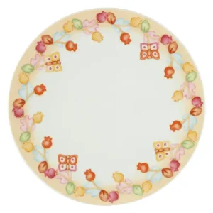 Piatto grande THUN in ceramica di colore bianco con decorazioni floreali e a farfalla sui bordi.