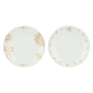 Set di due piatti piani in porcellana bianca THUN con decorazioni floreali stilizzate di colore beige.