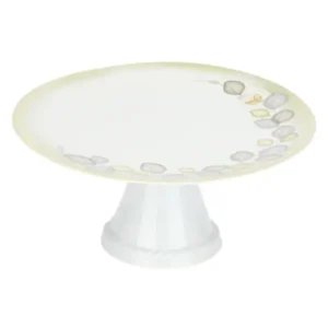 Alzata grande in porcellana bianca THUN Bloom con decorazione a sassolini multicolore sul bordo, per torte e dolci.