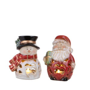 Babbo Natale e Pupazzo con led in porcellana, idea natale Brandani