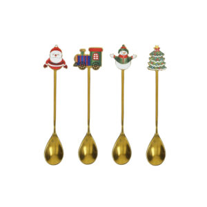Set 4 cucchiaini Inox gold soggetti natalizi, Brandani