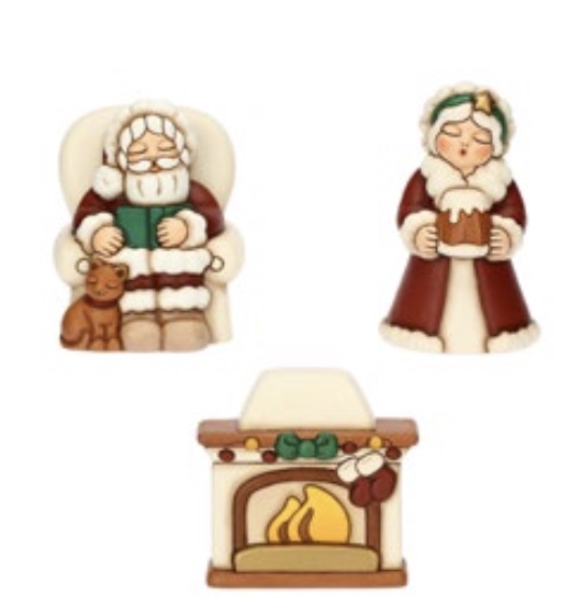 Babbo e mamma Natale con camino in ceramica, Thun