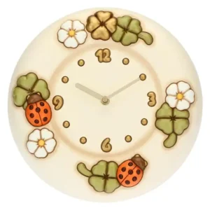 Orologio da parete con fiori, coccinelle e quadrifogli portafortuna grande Thun