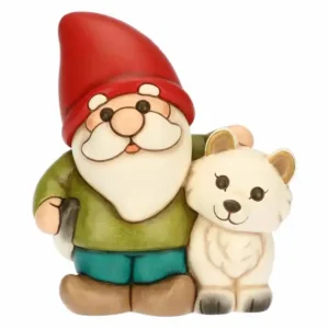 Gnomo Oliver con volpe bianca Perla in ceramica Inverno Incantato Thun
