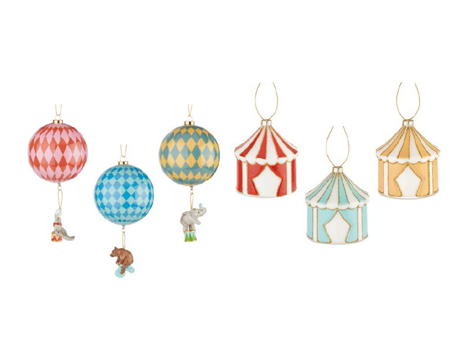 Christmas circus, set 6 pezzi palle da circo, ø 7,5x8h / ø 7,5x15h cm L'Oca Nera