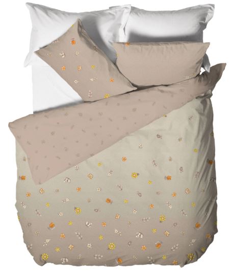 Parure Copripiumino Matrimoniale in Cotone Country Flowers - Beige