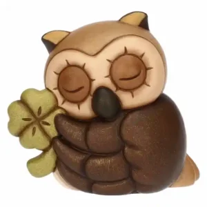 Gufo Lucky con quadrifoglio in ceramica, piccolo Thun