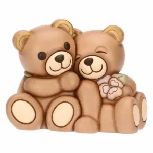 Coppia Teddy primavera in ceramica con fiore thun