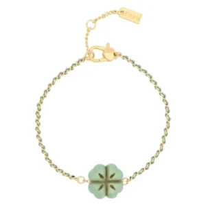 Bracciale catena e tessuto con quadrifoglio